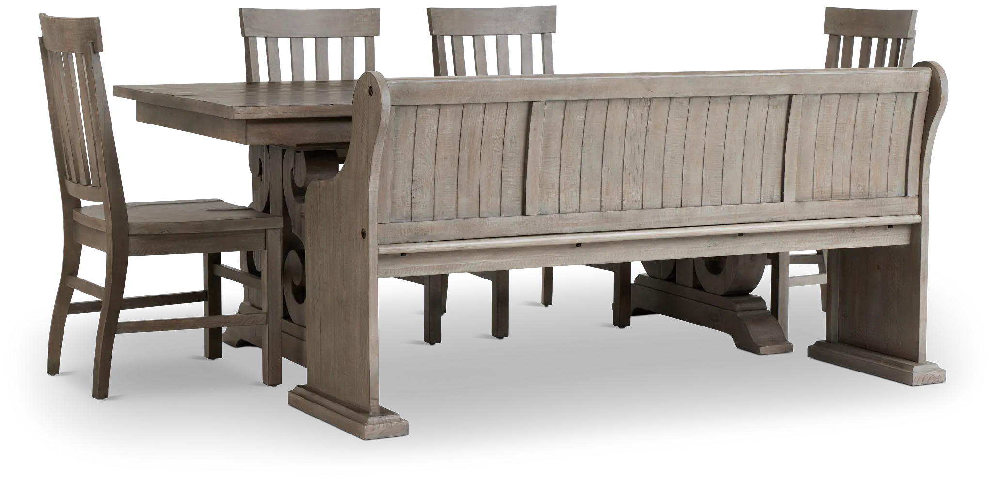 Sonoma Light Tone Trestle Table, 4 Chairs & Bench