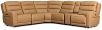 Wilder Brown Leather Medium Dual Power Sectional with Refrigerated Console