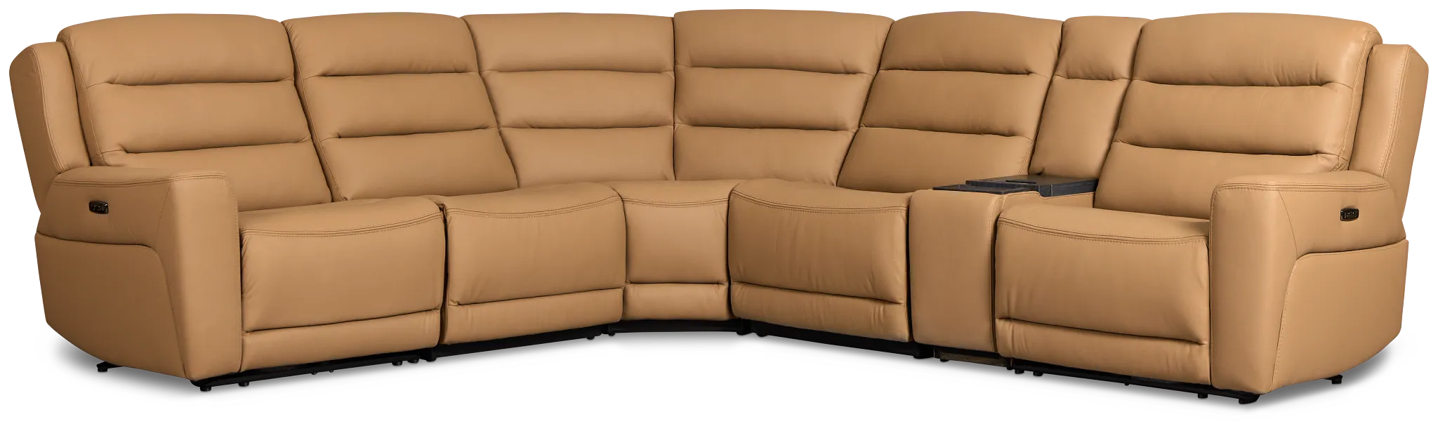 Wilder Brown Leather Medium Dual Power Sectional with Refrigerated Console