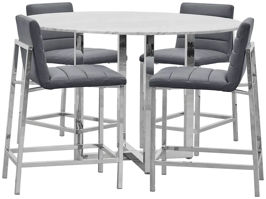 Amalfi Gray Marble High Table & 4 Upholstered Barstools Amalfi Gray Marble High Table & 4 Upholstered Barstools