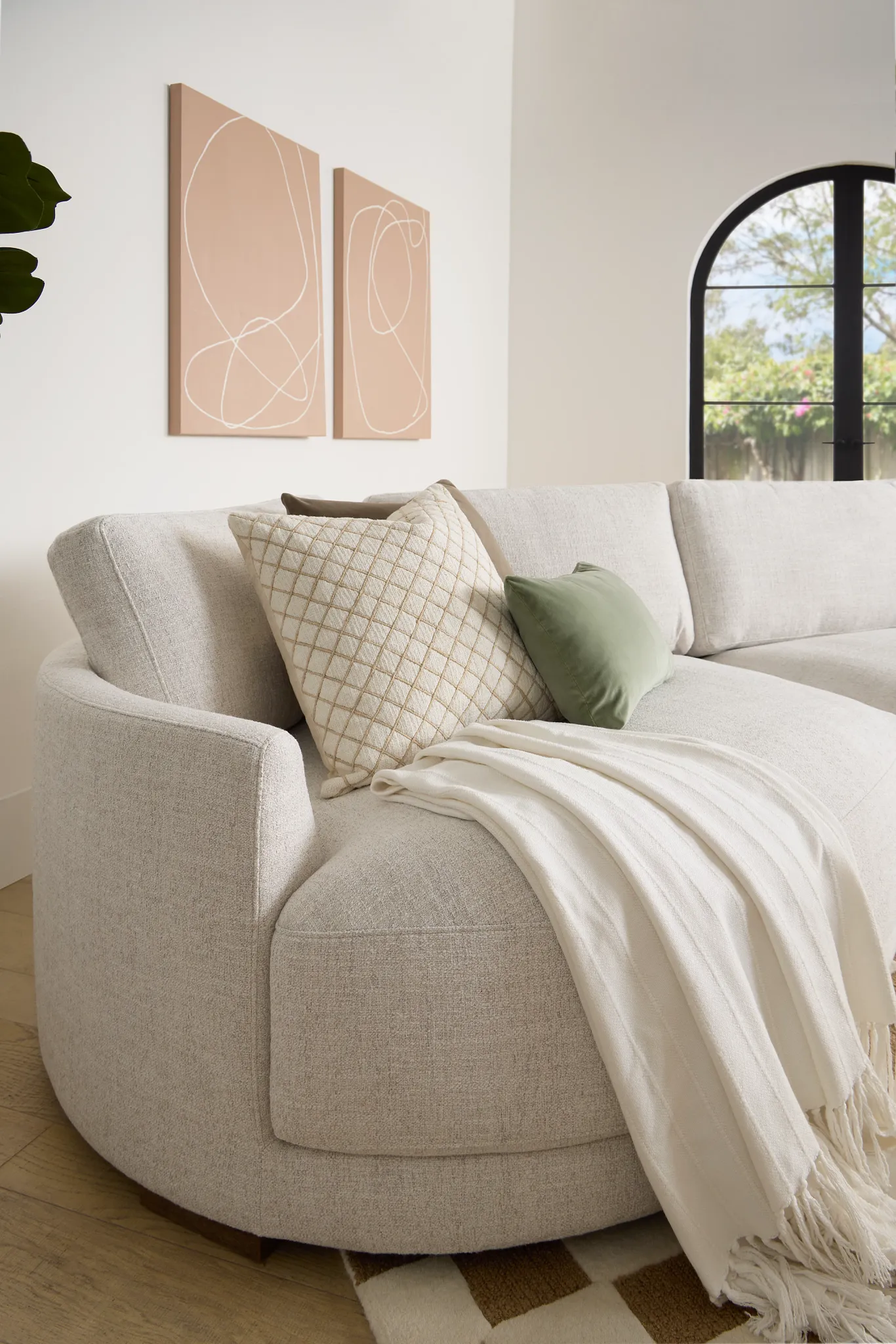 Maeve Light Beige Fabric Left-arm Cuddler Sectional