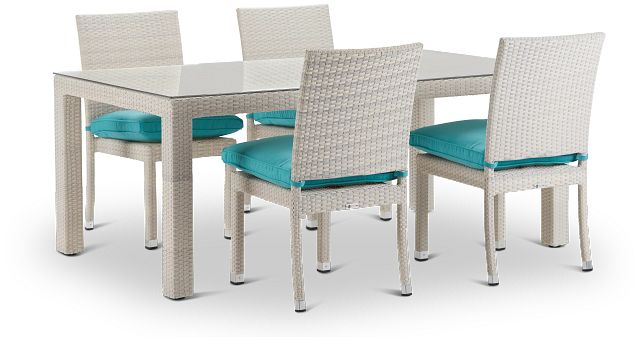 Bahia Dark Teal 72" Rectangular Table & 4 Upholstered Chairs