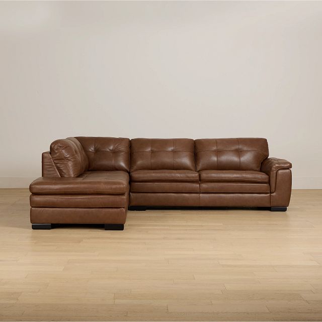 Braden Medium Brown Leather Small Left Bumper Sectional