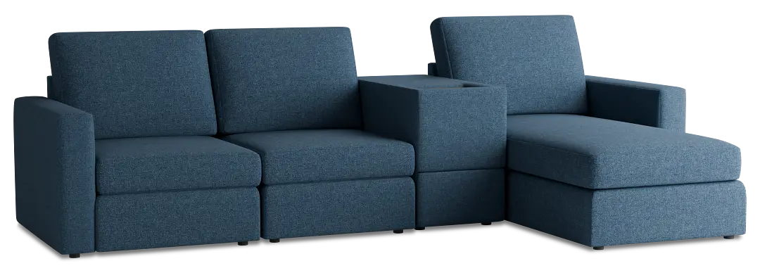 Citymod Blue Fabric Small Right Chaise Sectional With Storage Console Citymod Blue Fabric Small Right Chaise Sectional With Storage Console