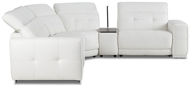 Reva White Leather Small Triple Power Reclining Two-arm Sectional