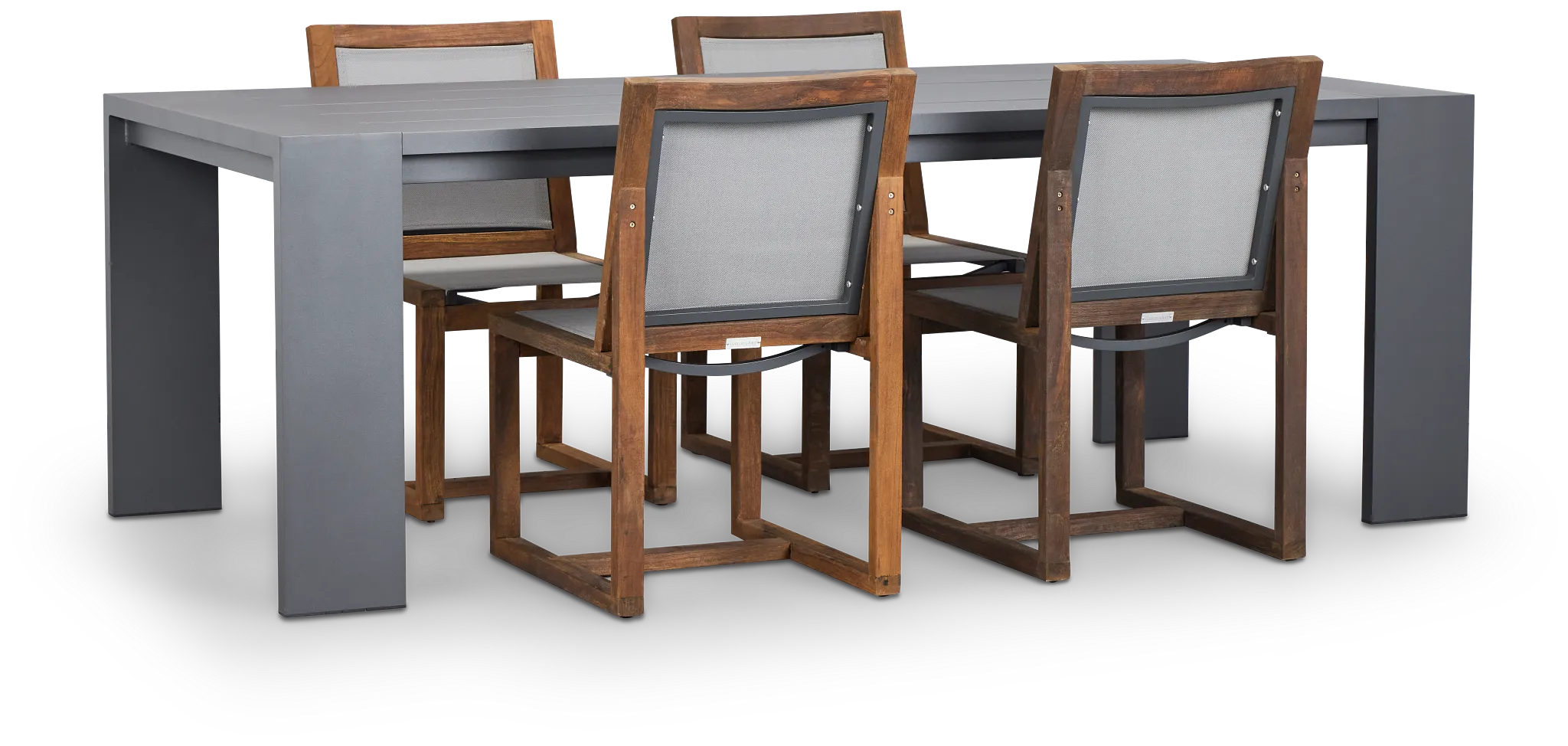 Linear Dark Gray 87" Aluminum Table & 4 Teak Sling Side Chairs