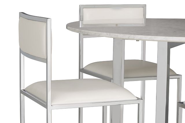 Amalfi White Marble Round Table & 4 Metal Chairs