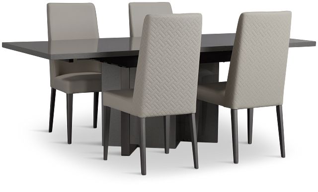 Oslo Gray Extension Rectangular Table & 4 Upholstered Chairs