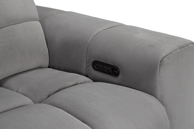 Gemma Light Gray Velvet Medium Triple Power 2-arm Sectional