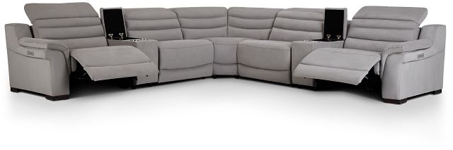 Sentinel Light Gray Micro Large Dual Power Sectional With Music Console