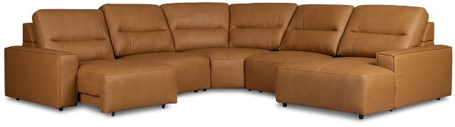 Rudy Brown Lthr/vinyl Small Left Chaise Power Extension Sectional