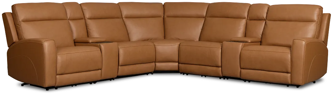 Flexsteel Belmont Medium Brown Lthr/vinyl Large Triple Power Reclining Two-arm Sectional