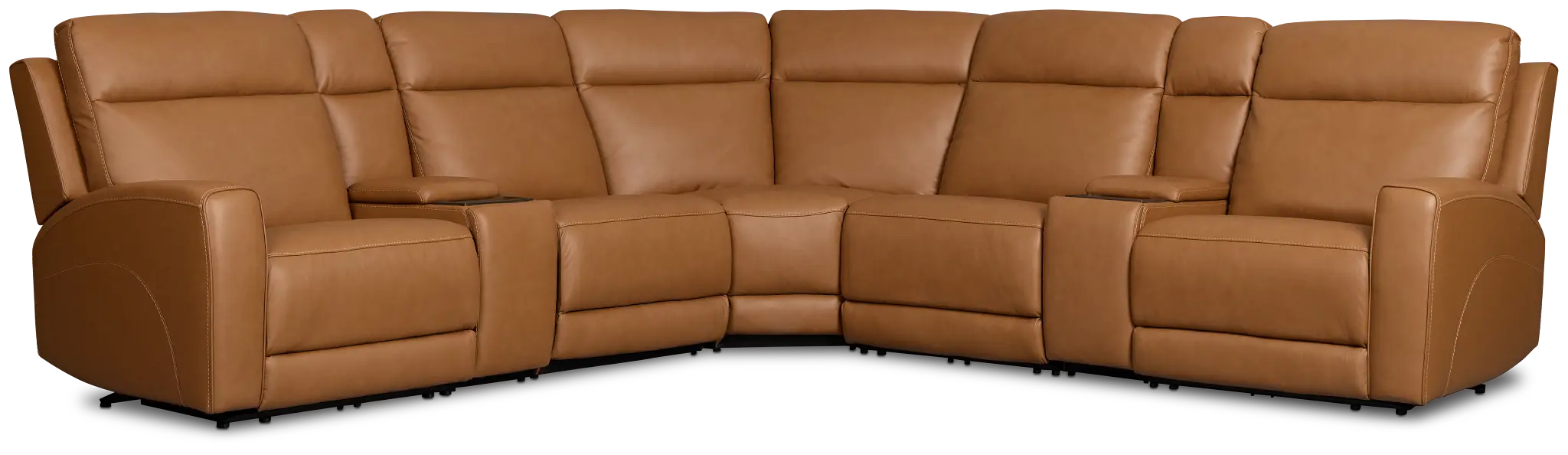 Flexsteel Belmont Medium Brown Lthr/vinyl Large Triple Power Reclining Two-arm Sectional Flexsteel Belmont Medium Brown Lthr/vinyl Large Triple Power Reclining Two-arm Sectional