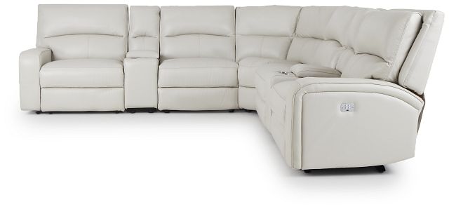 Asher Light Gray Lthr/vinyl Large Dual Power Reclining Two-arm Sectional