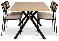 Lynden Light Tone Rect Table & 4 Beige Woven Upholstered Side Chairs