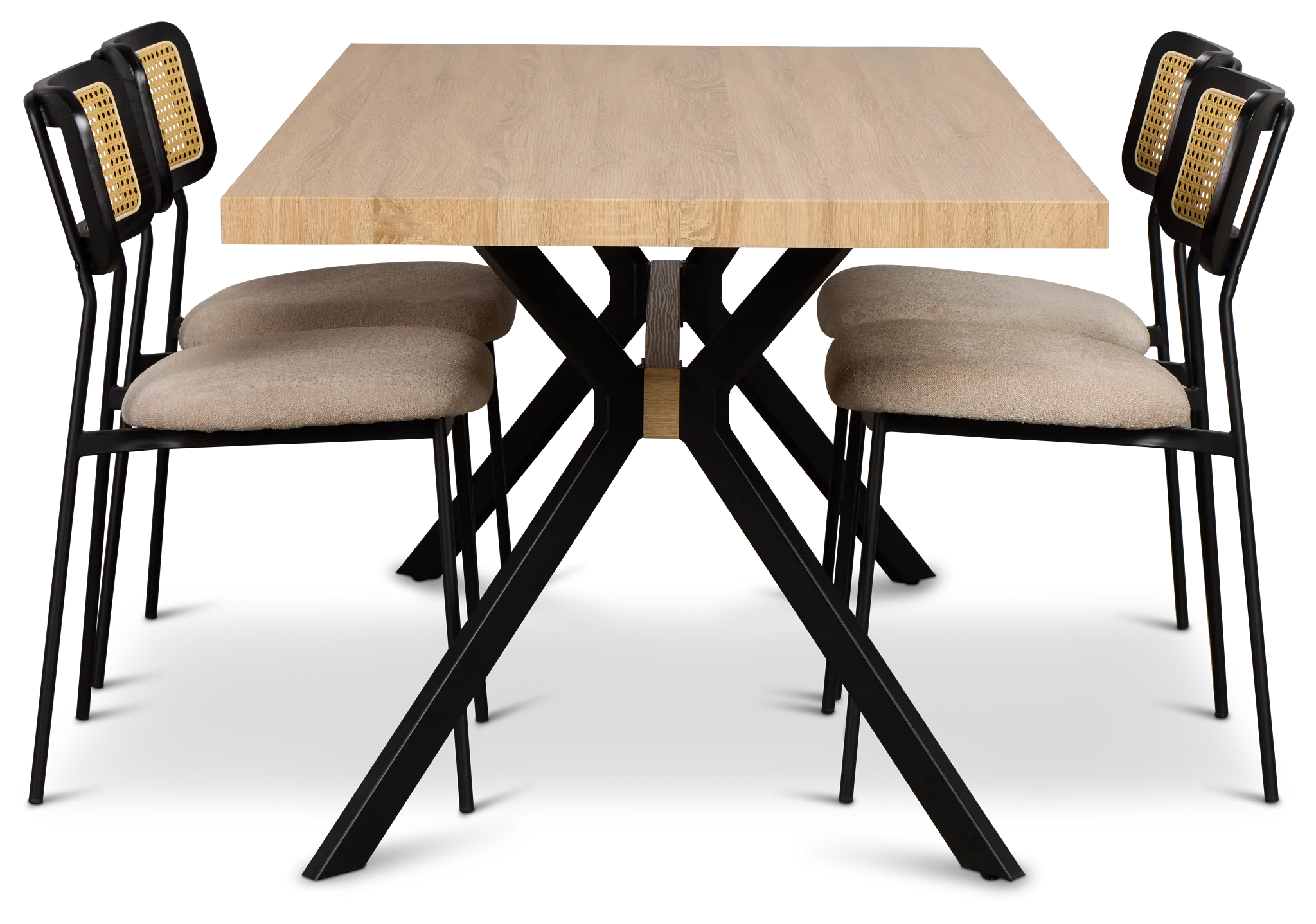 Lynden Light Tone Rect Table & 4 Beige Woven Upholstered Side Chairs