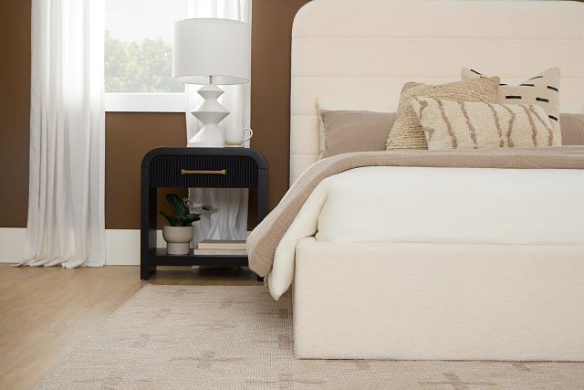 Lyndie Beige Upholstered Platform Bed