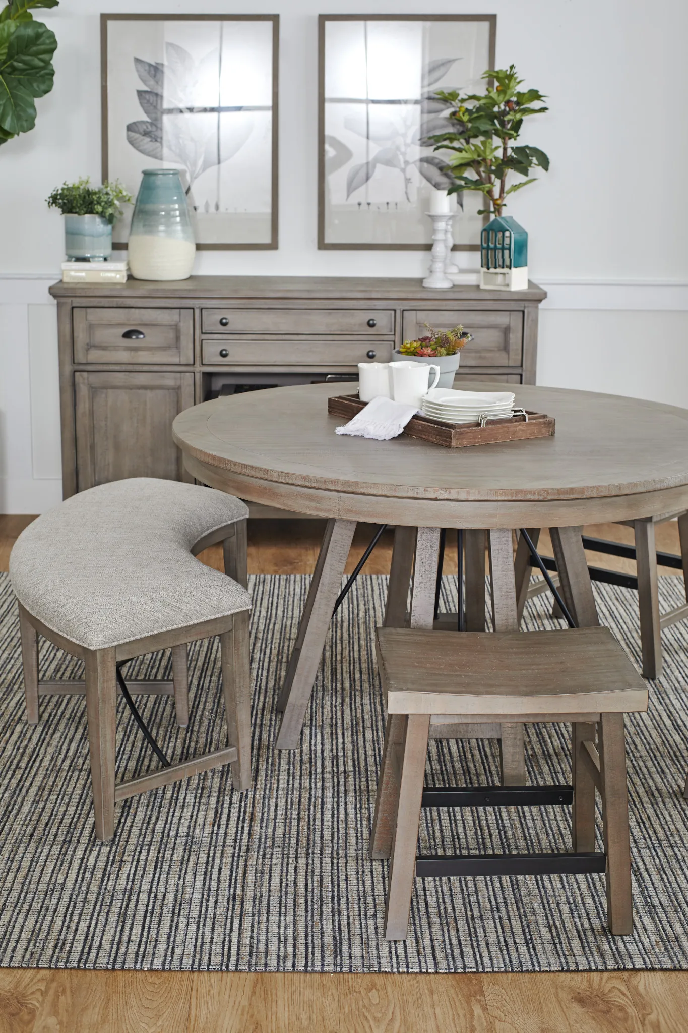 Heron Cove Light Tone Curved Upholstered Dining Bench