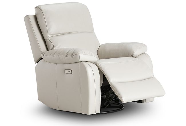 Mason Light Gray Leather Power Swivel Glider Recliner