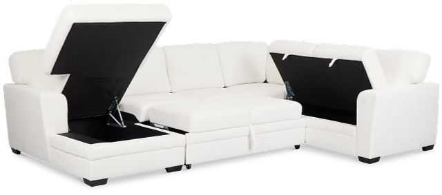Everly White Fabric Medium Left Chaise Storage Sectional