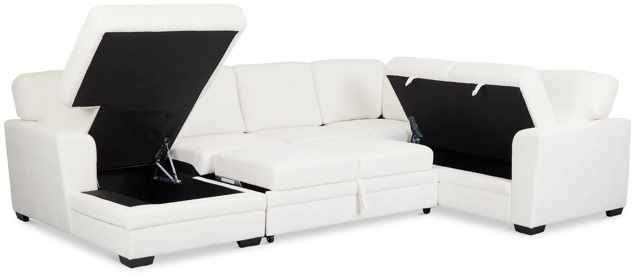 Everly White Fabric Medium Left Chaise Storage Sectional