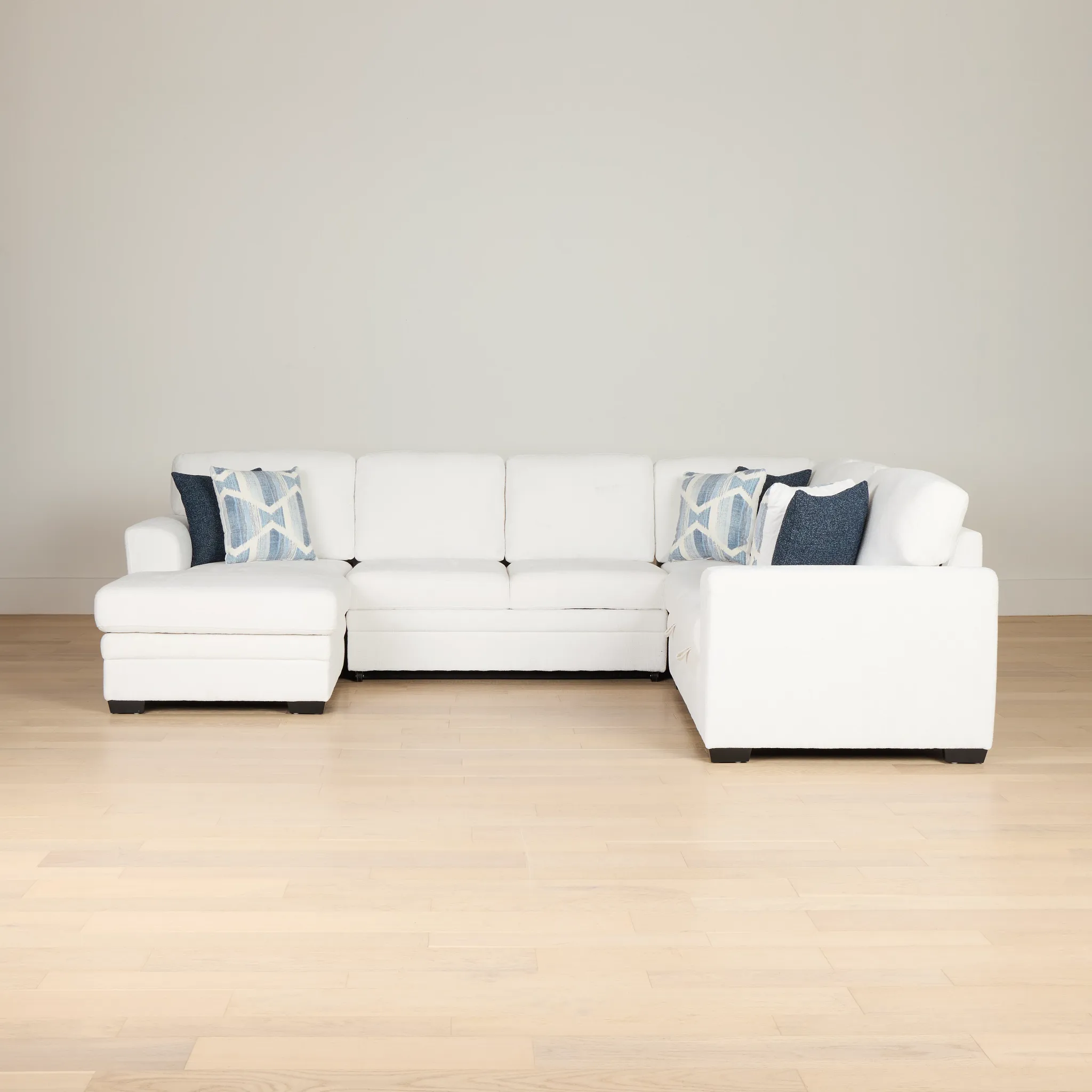 Everly White Fabric Medium Left Chaise Storage Sectional