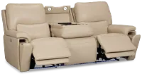 Fallon Beige Leather/Vinyl Power Reclining Sofa with Massage