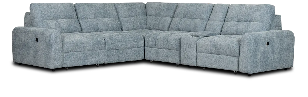 Hendrix Light Blue Fabric Medium Tri Power 2 Arm Extension Chaise Sectional