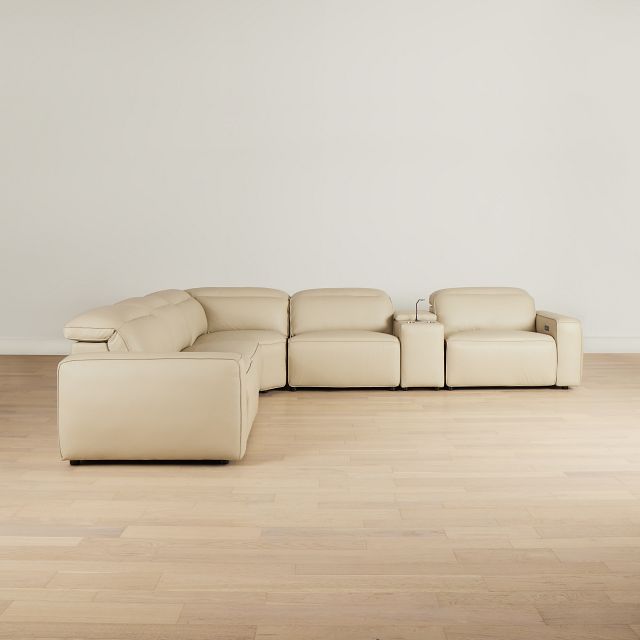 Tidal Beige Lthr/vinyl Medium Triple Power 2-arm Sectional