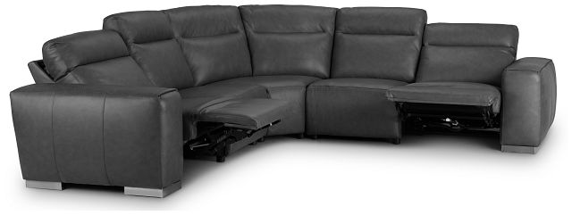 Elba Dark Gray Leather Small Dual Power Reclining Two-arm Sectional