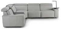 Carmelo Gray Leather Medium Triple Power Sectional W/right Table &light