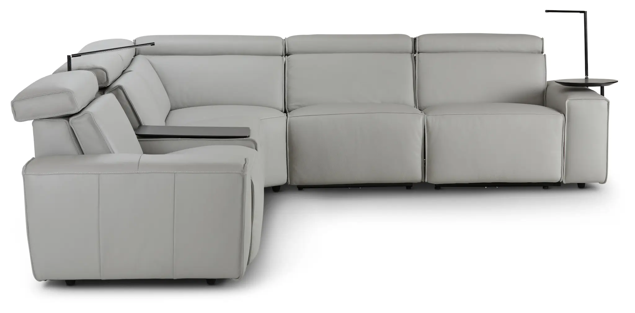 Carmelo Gray Leather Medium Triple Power Sectional W/right Table &light Carmelo Gray Leather Medium Triple Power Sectional W/right Table &light