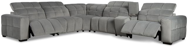 Gemma Light Gray Velvet Medium Dual Power 2-arm Reclining Sectional