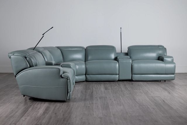 Reign Green Lthr/vinyl Large Triple Power Reclining Two-arm Sectional