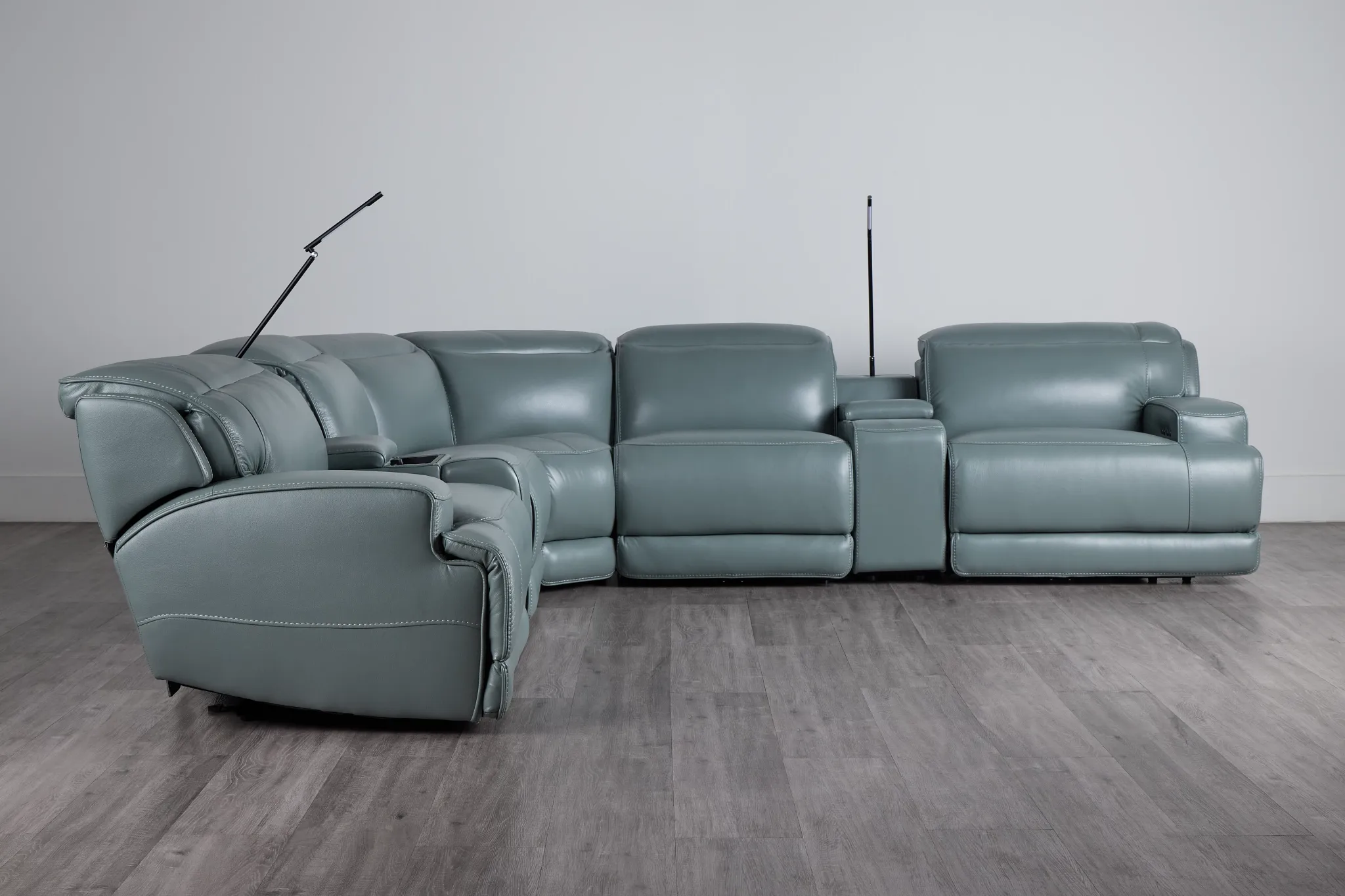Reign Green Leather/Vinyl Large Triple Power Reclining Two-arm Sectional