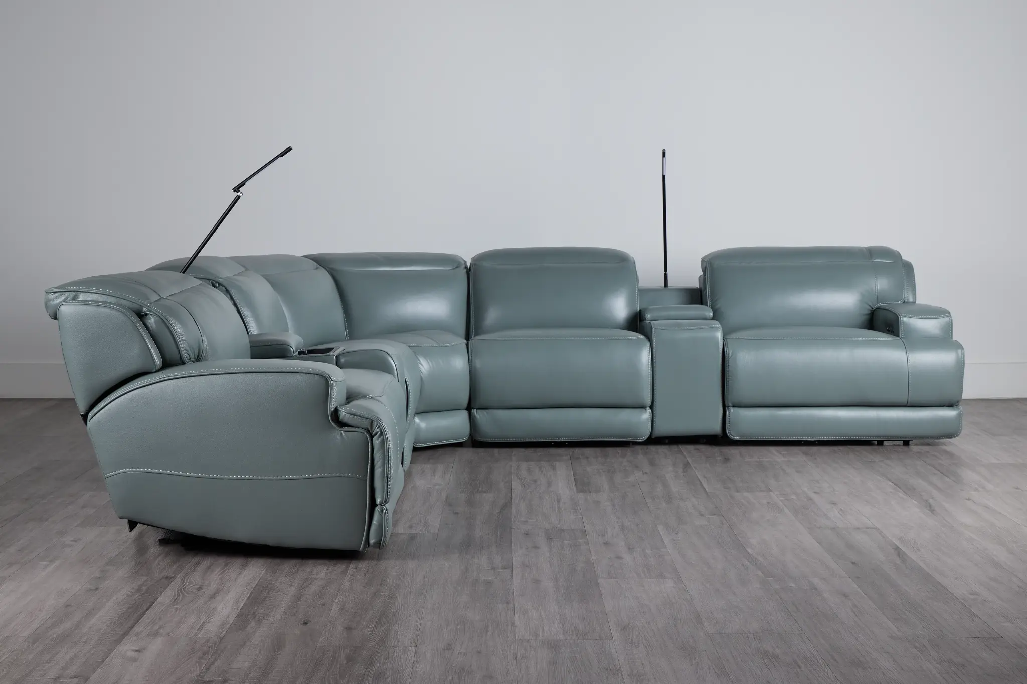 Reign Green Leather/Vinyl Large Triple Power Reclining Two-arm Sectional Reign Green Leather/Vinyl Large Triple Power Reclining Two-arm Sectional