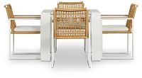 Sunrise White 35" Square Table & 4 Teak Arm Chairs