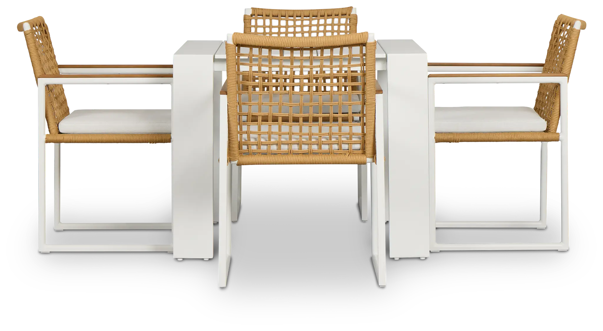 Sunrise White 35" Square Table & 4 Teak Arm Chairs Sunrise White 35" Square Table & 4 Teak Arm Chairs