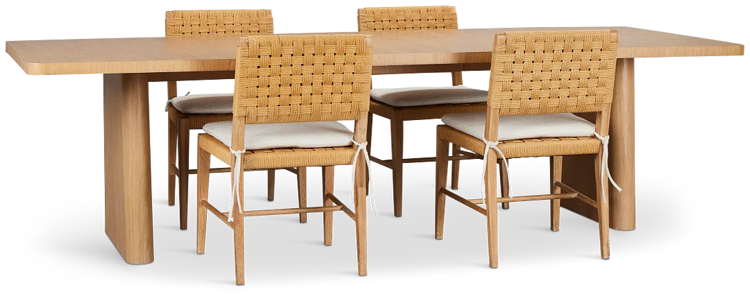 Malibu Light Tone Rect Table & 4 Woven Chairs