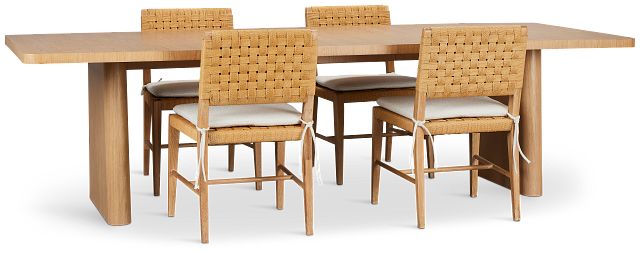 Malibu Light Tone Rect Table & 4 Woven Chairs