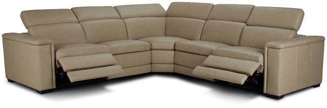 Ainsley Beige Leather Medium Dual Power 2-arm Reclining Sectional