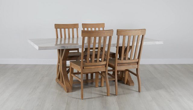 Somerset Light Tone Marble Rectangular Table & 4 Wood Chairs (0)