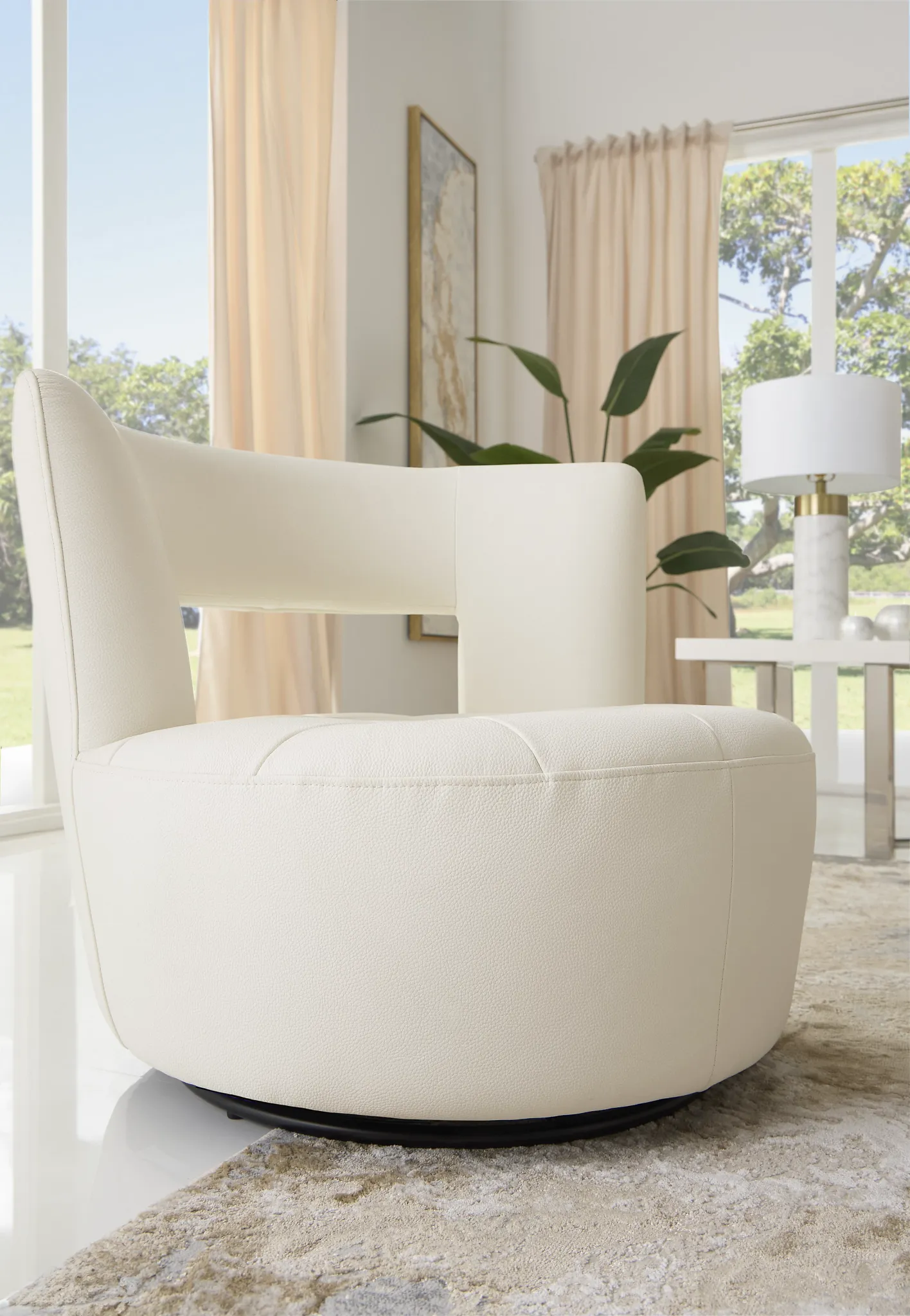 Zion White Micro Swivel Accent Chair