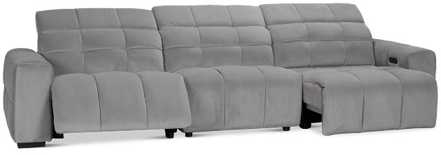 Gemma Light Gray Velvet Right Chaise Power Reclining Sectional