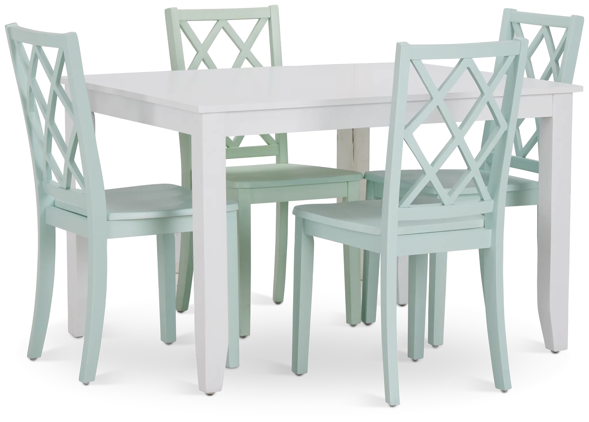Edgartown White Rect Table & 4 Light Blue Wood Chairs