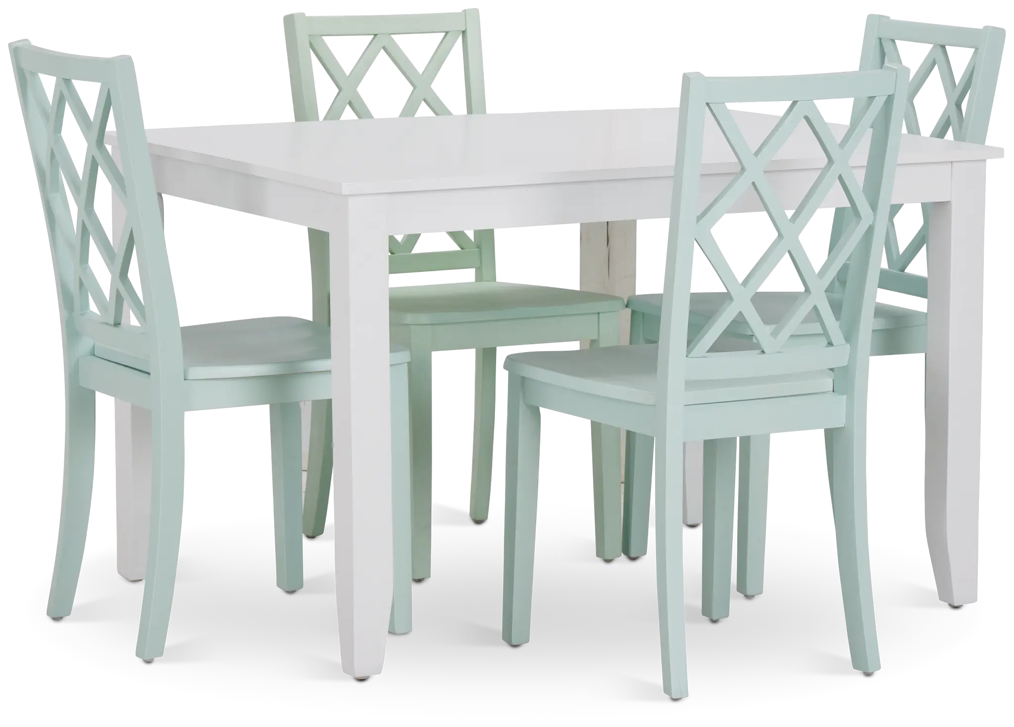 Edgartown White Rect Table & 4 Light Blue Wood Chairs Edgartown White Rect Table & 4 Light Blue Wood Chairs