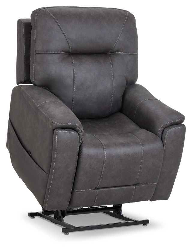 Akron Dark Gray Micro Power Lift Recliner With Power Lumbar