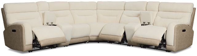 Travis Light Beige Fabric Large Triple Power Reclining Two-arm Sectional