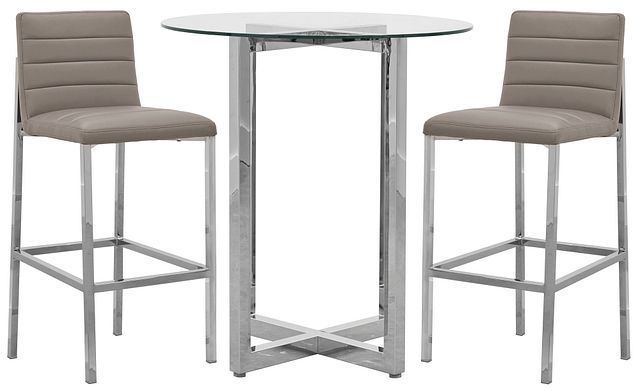 Amalfi Taupe Glass Pub Table & 2 Upholstered Barstools