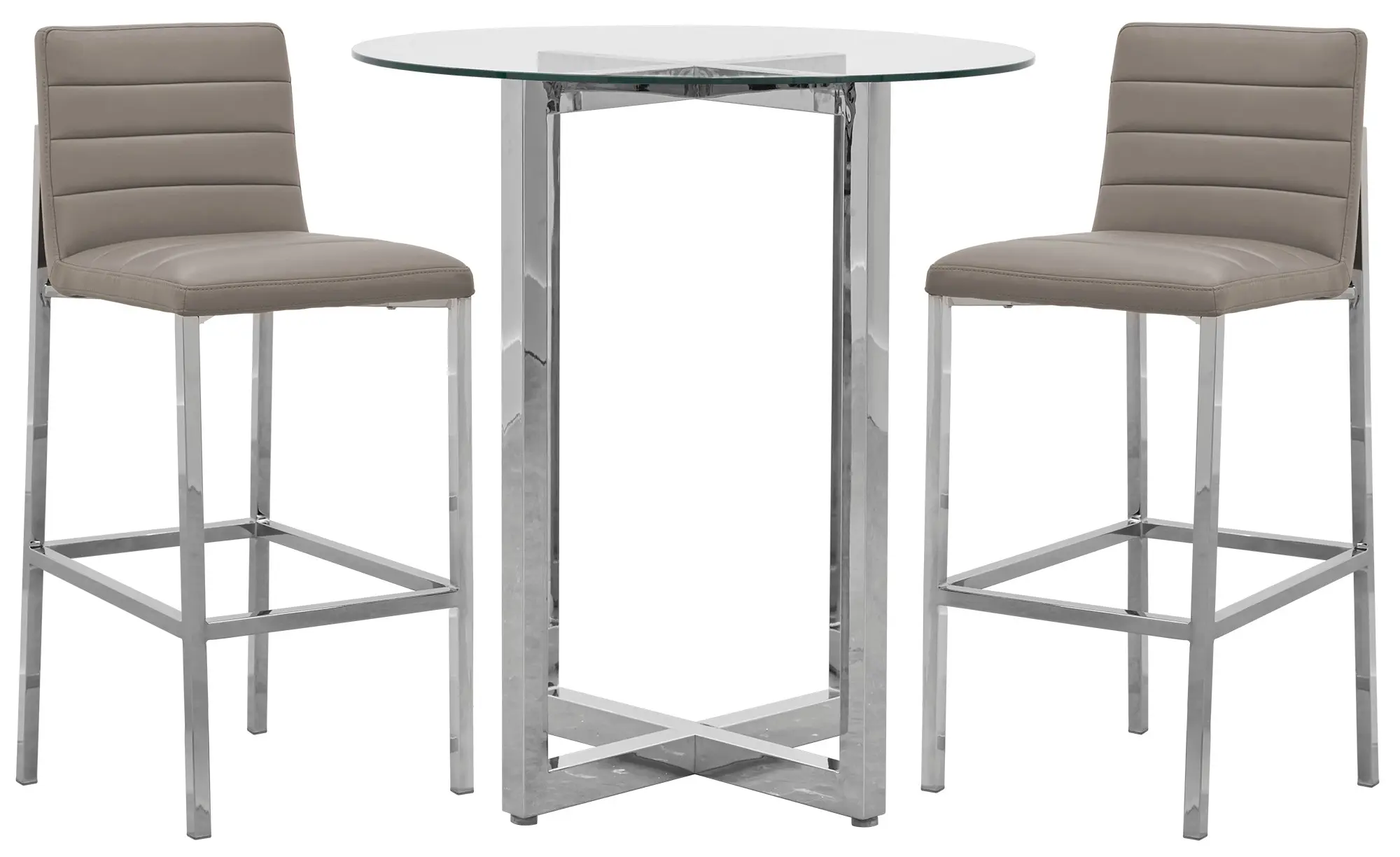 Amalfi Taupe Glass Pub Table & 2 Upholstered Barstools Amalfi Taupe Glass Pub Table & 2 Upholstered Barstools